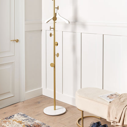 Gold Metal Marble Base Coat Stand Freestanding Industrial Jacket Rack For Hallways