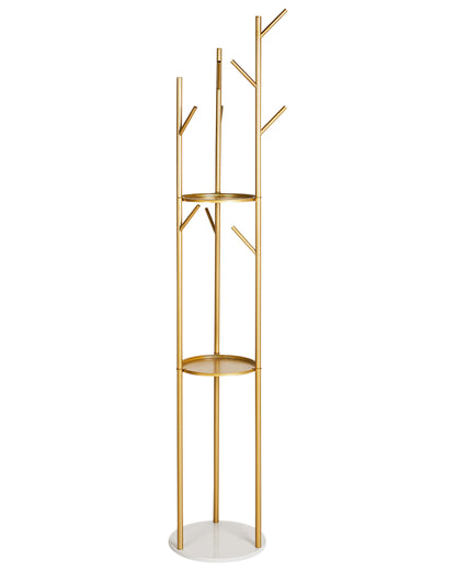 Gold Coat Stand Marble Base With Shelves Freestanding Industrial Hallway Rack