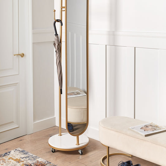 Gold Coat Stand With Marble Base And Full Length Mirror