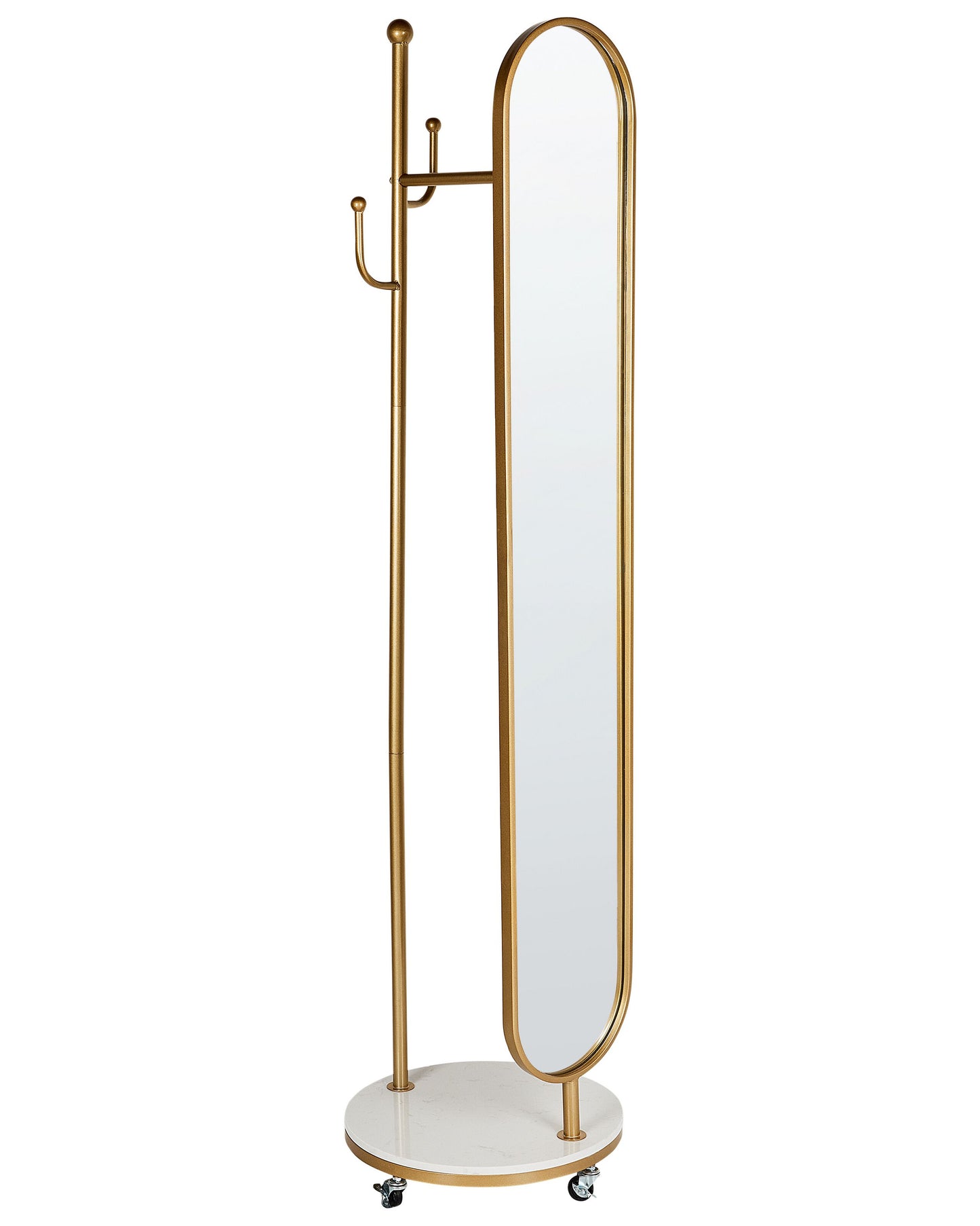 Gold Coat Stand With Marble Base And Full Length Mirror
