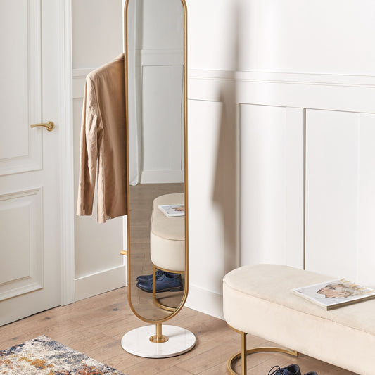 Luxor Home Gold Coat Stand with Mirror and Shelf Marble Base