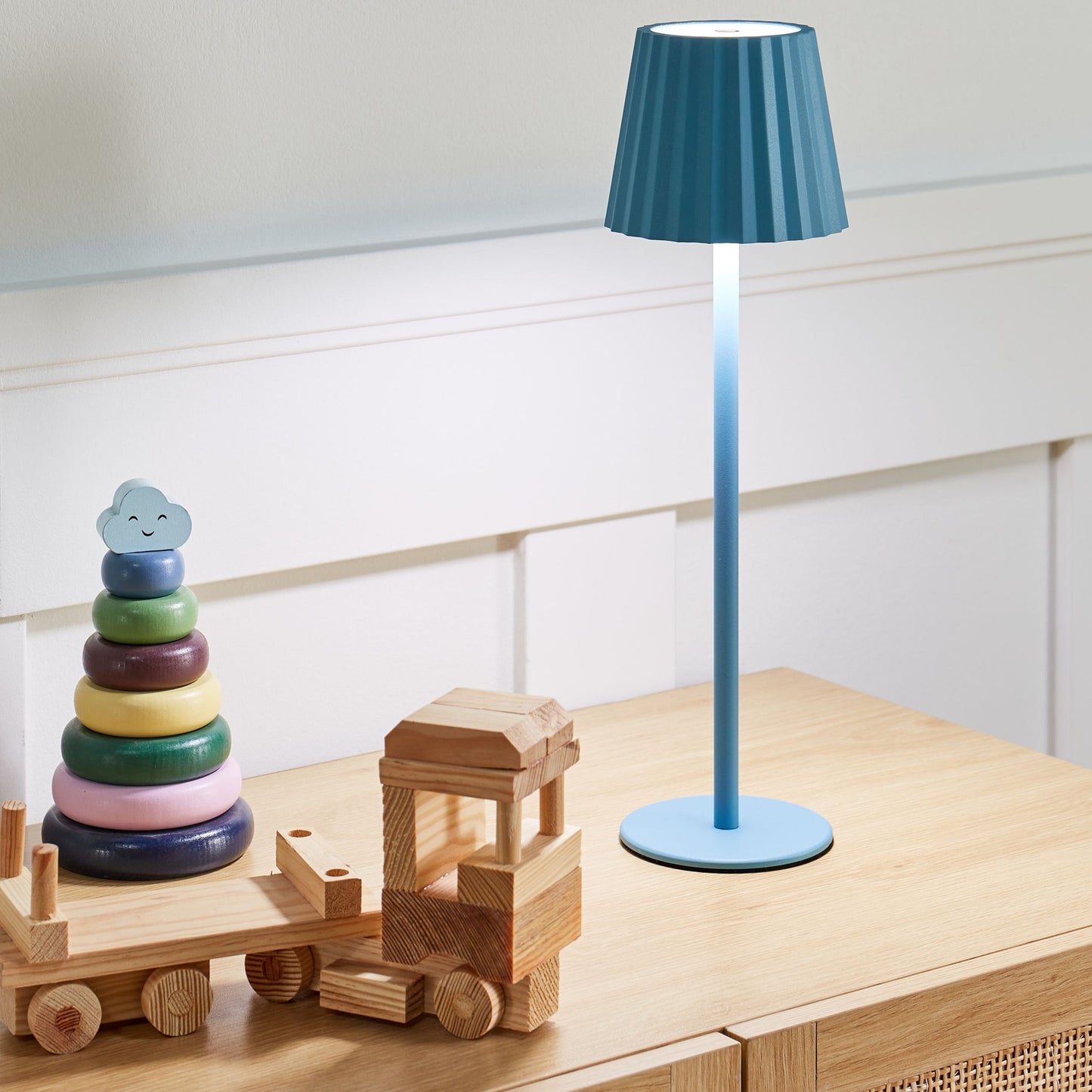 Table Lamp Light Blue Aluminum Body Indoor Outdoor USB Charging Modern