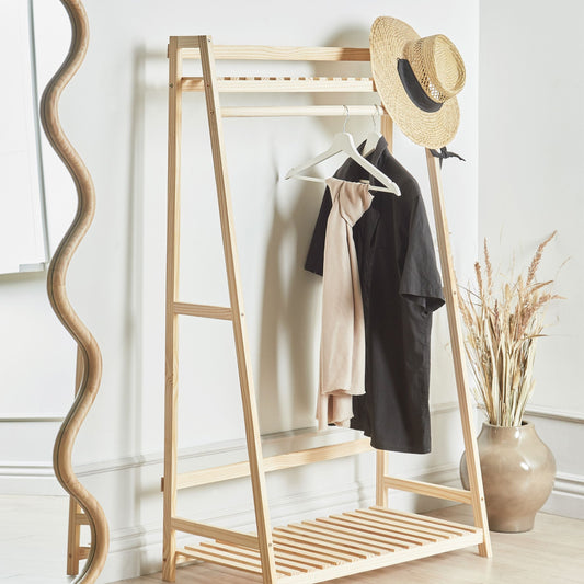 Freestanding Bamboo Clothes Rail 135cm Light Brown