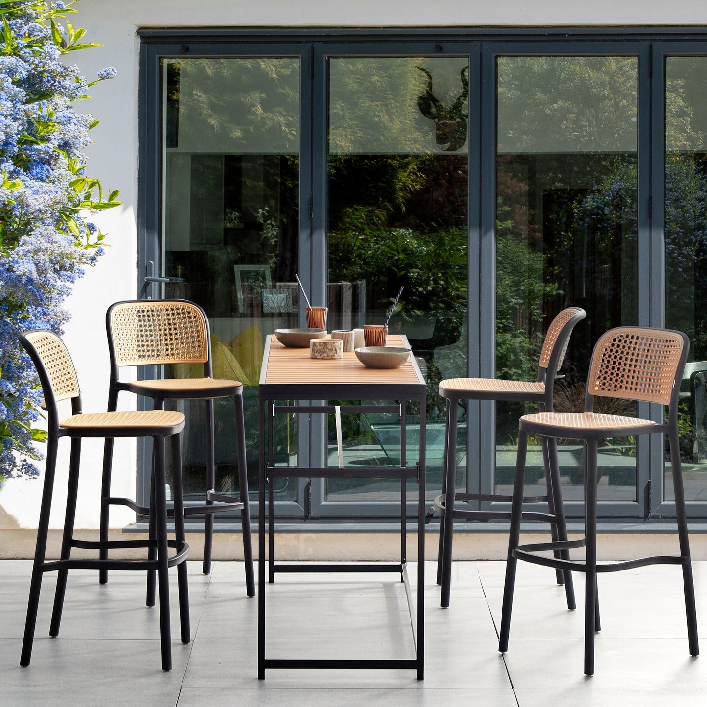 Nexa Beige and Black PP Seat Stackable Dining Bar Chairs Set of 4
