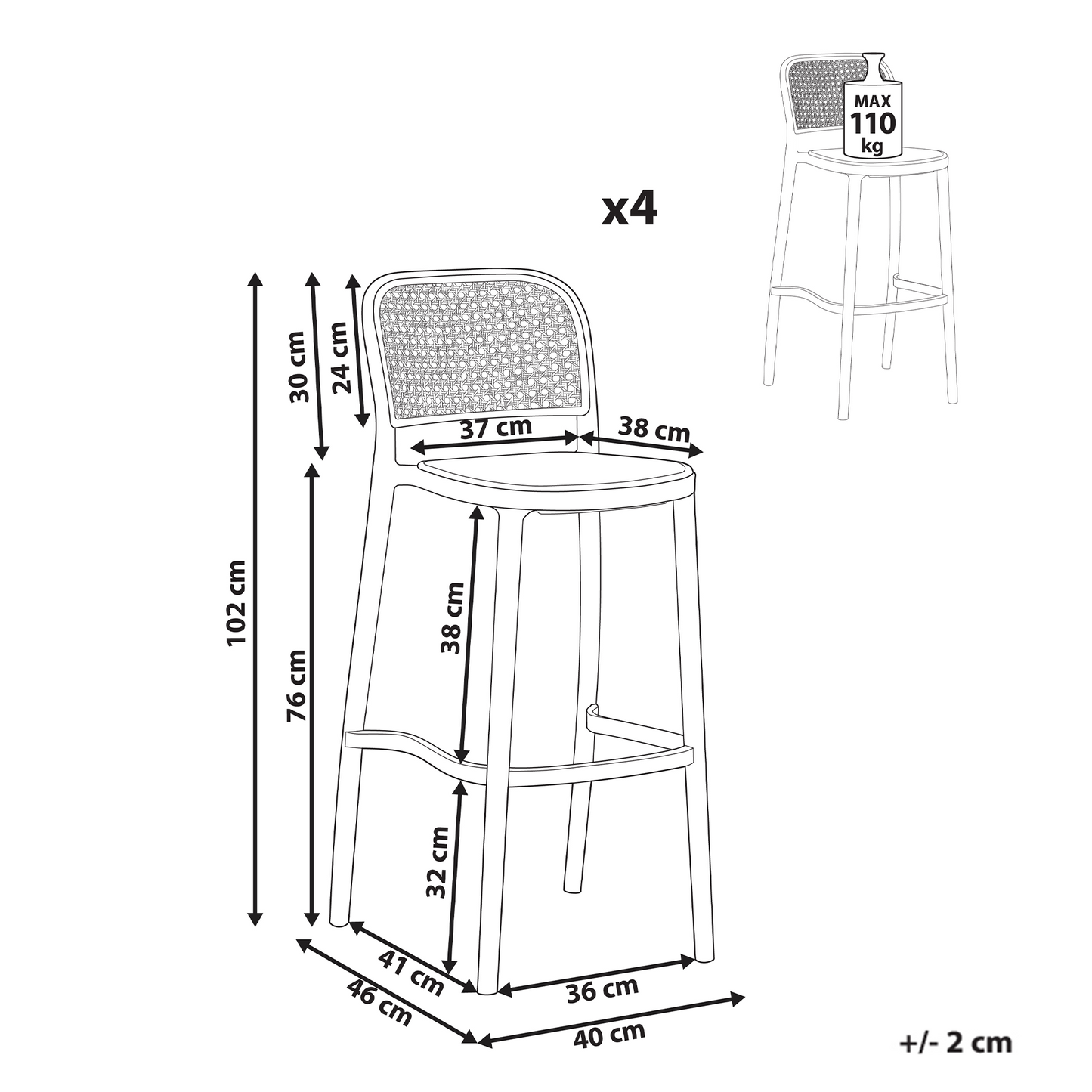 Nexa Beige and Black PP Seat Stackable Dining Bar Chairs Set of 4