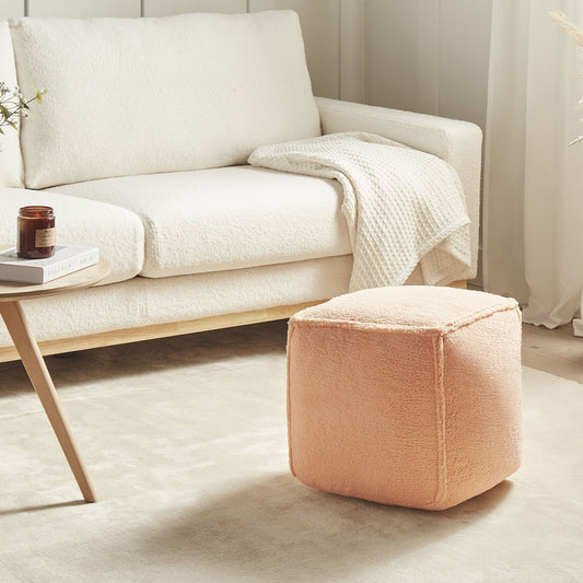 Orange Pouffe 40cm Fluffy Teddy Fabric Footstool