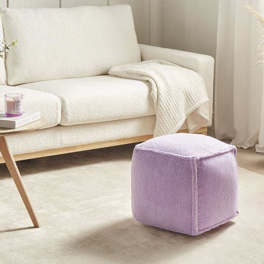 Violet Pouffe 40 x 40 x 40cm Fluffy Teddy Fabric Square Seat