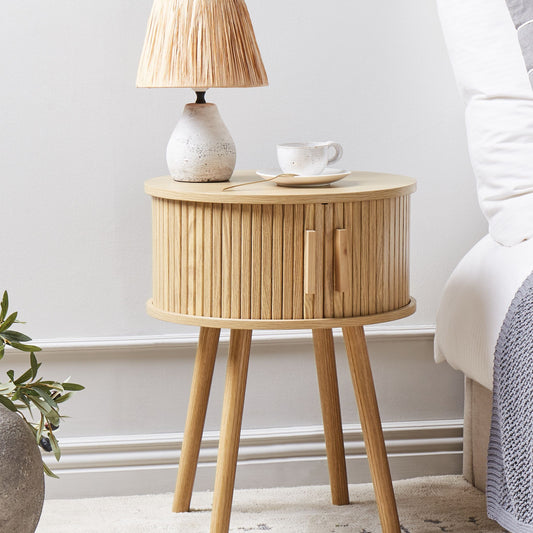 NovaNest Nightstand Bedside Table Light Brown Sliding Cabinet 45 cm