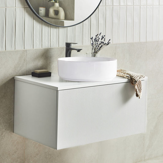 NovaHome White Wall Mounted Cabinet 80x52 cm Fluted Front 1 Drawer