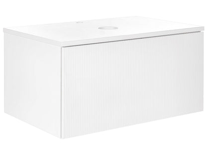 NovaHome White Wall Mounted Cabinet 80x52 cm Fluted Front 1 Drawer