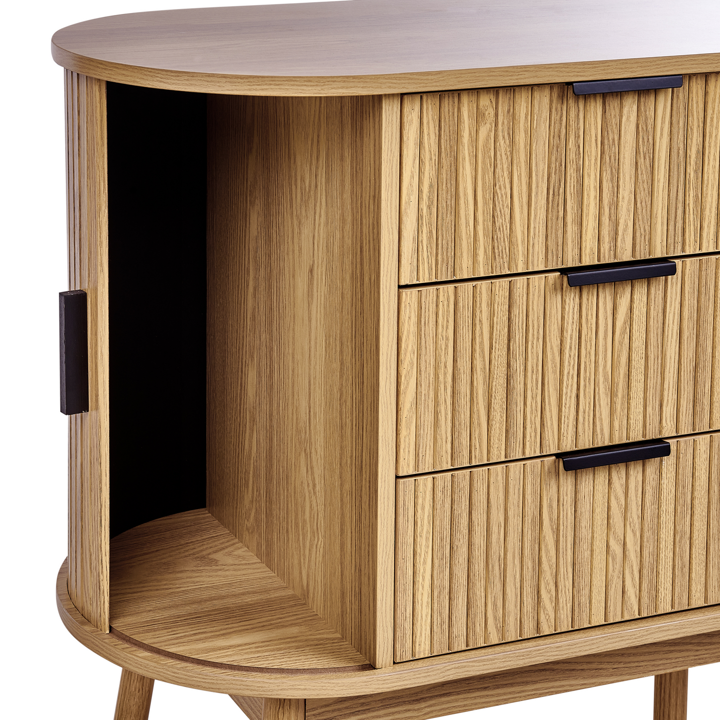 NovaFurn 6 Drawer Chest In Light Brown With Solid Wood Legs And Two Sliding Doors