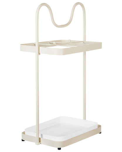 Modern Beige Iron Umbrella Stand With Drip Tray, Metal Hallway Organizer