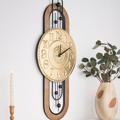 Heritage Home Wall Clock Gold Iron Frame Spade Black Numerals 36 x 83cm Vintage Retro Design