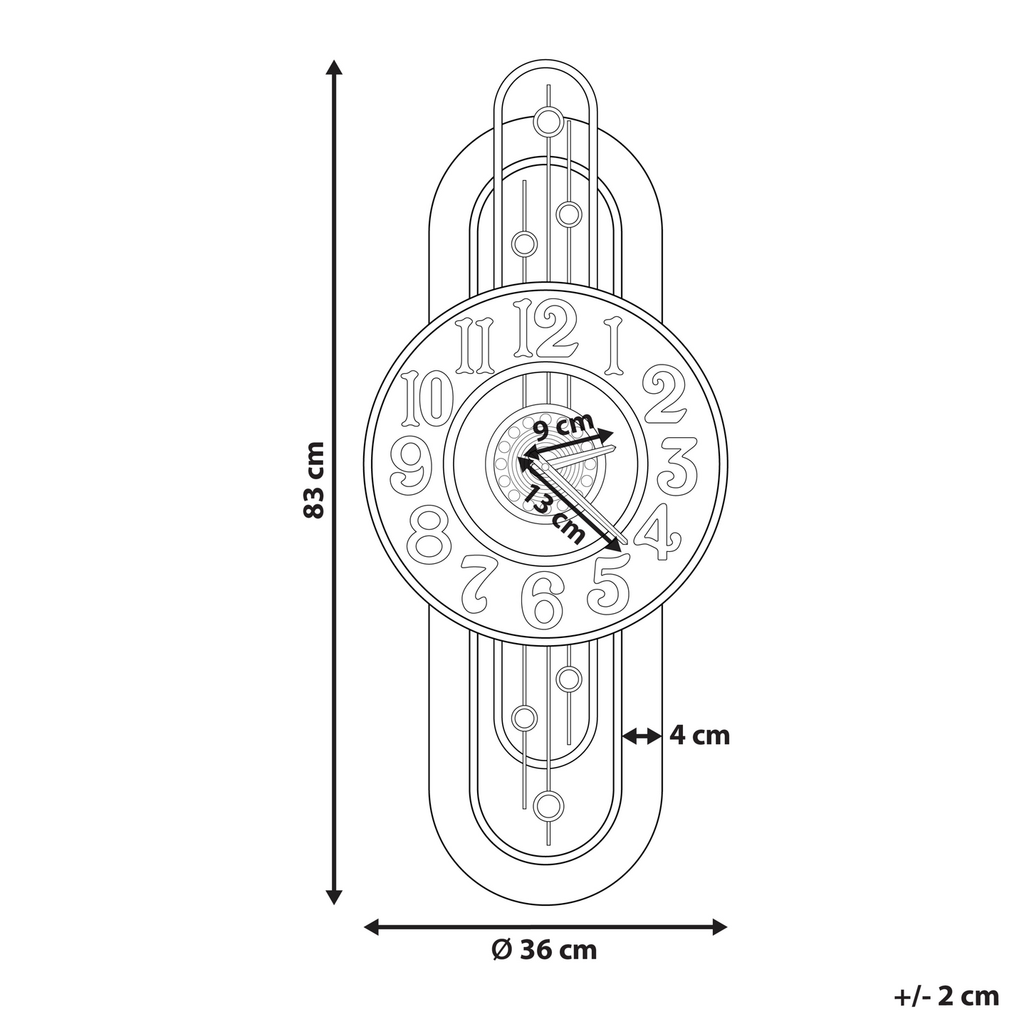 Heritage Home Wall Clock Gold Iron Frame Spade Black Numerals 36 x 83cm Vintage Retro Design