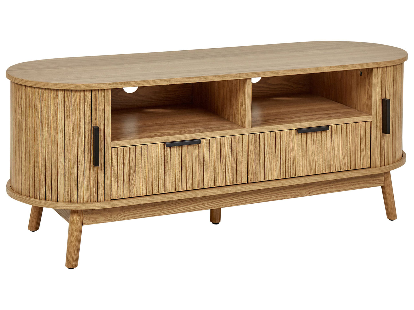 Nova Home TV Stand Light Brown MDF Solid Wood Legs 2 Sliding Doors