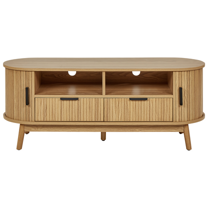 Nova Home TV Stand Light Brown MDF Solid Wood Legs 2 Sliding Doors