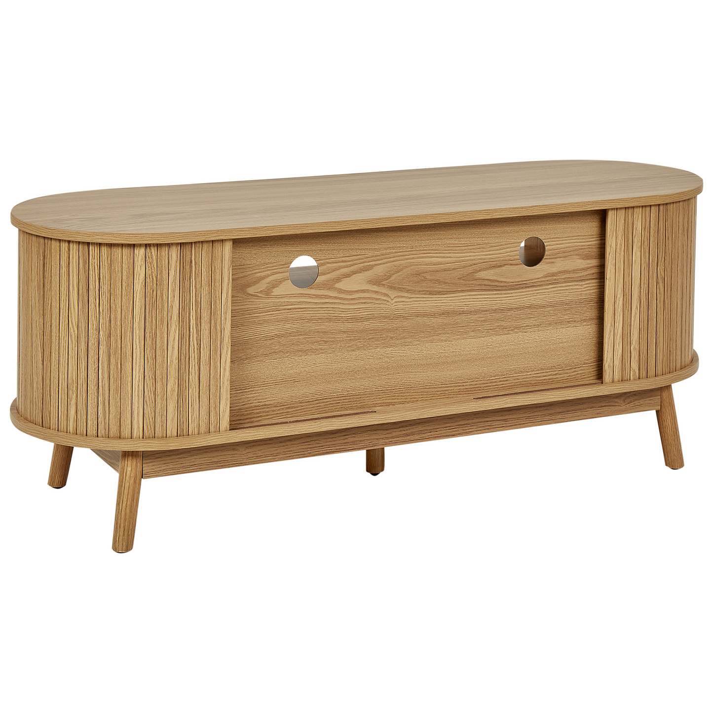 Nova Home TV Stand Light Brown MDF Solid Wood Legs 2 Sliding Doors