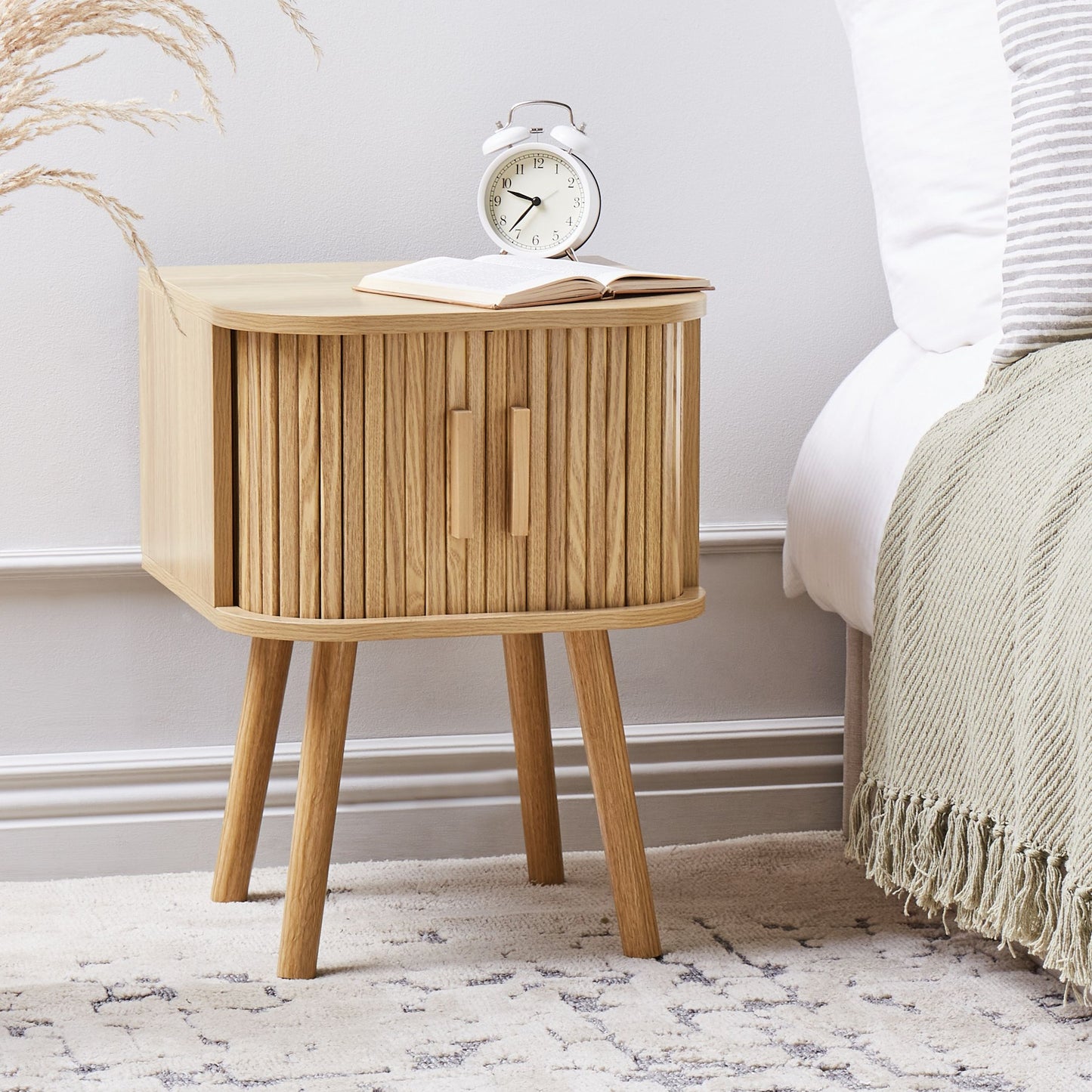 Nightstand Bedside Table Light Brown MDF With Solid Wood Legs 40x40 CM Sliding Cabinet