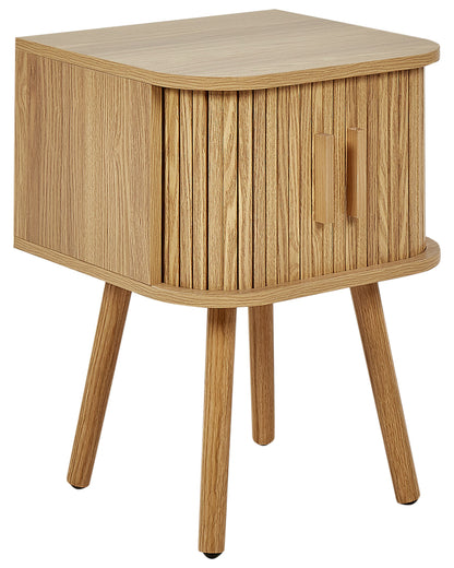 Nightstand Bedside Table Light Brown MDF With Solid Wood Legs 40x40 CM Sliding Cabinet
