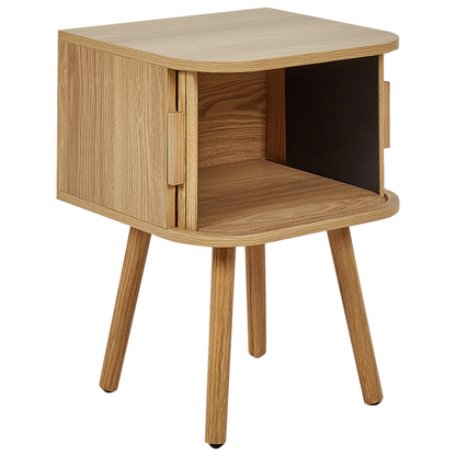 Nightstand Bedside Table Light Brown MDF With Solid Wood Legs 40x40 CM Sliding Cabinet