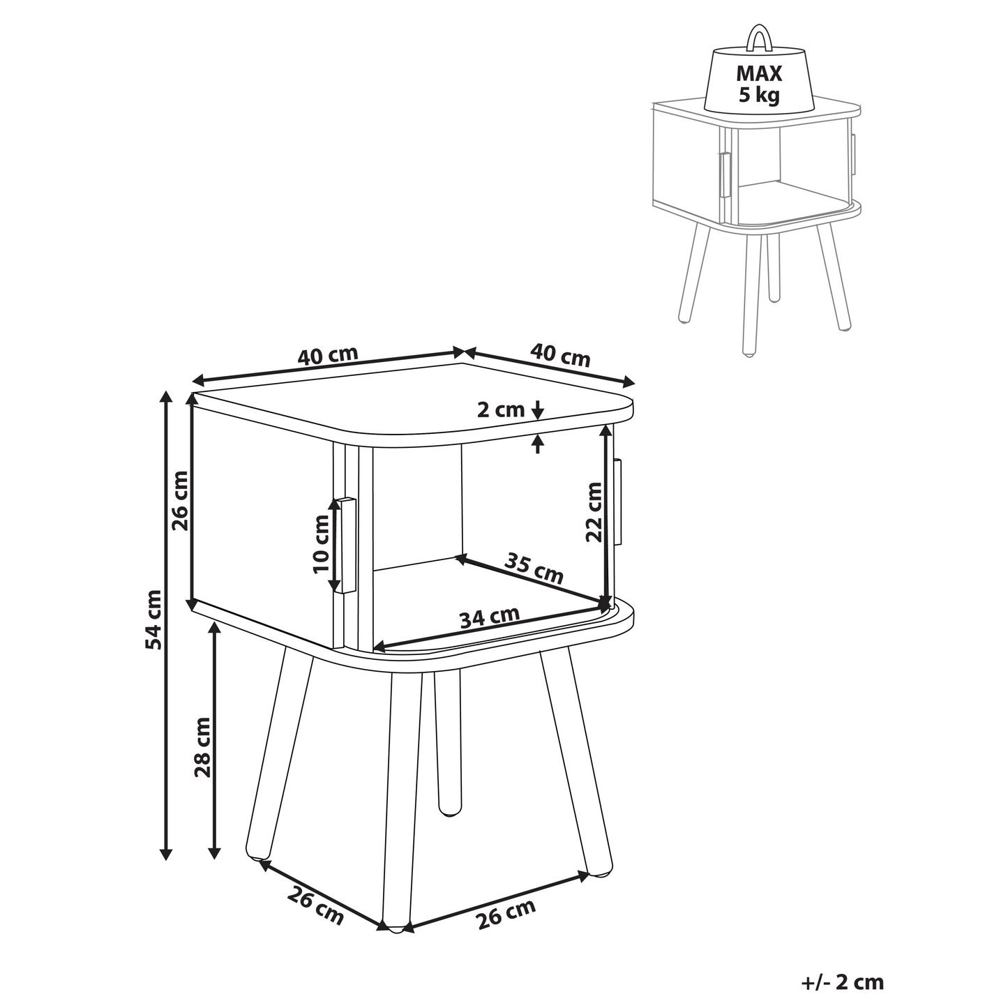 Nightstand Bedside Table Light Brown MDF With Solid Wood Legs 40x40 CM Sliding Cabinet