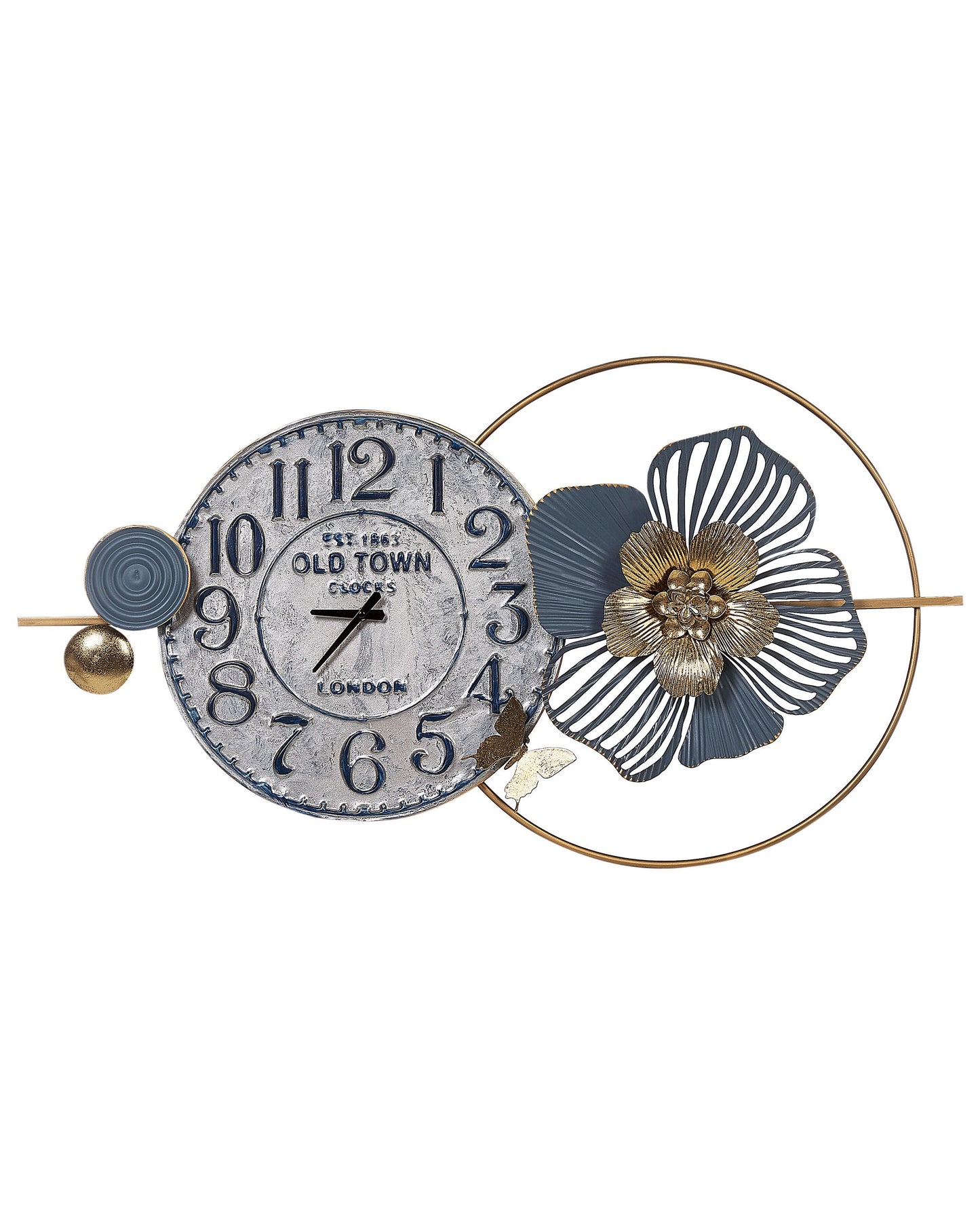 Blue Iron Frame Wall Clock Black Spade Hands 90 x 49cm Arabic Numerals Modern Design