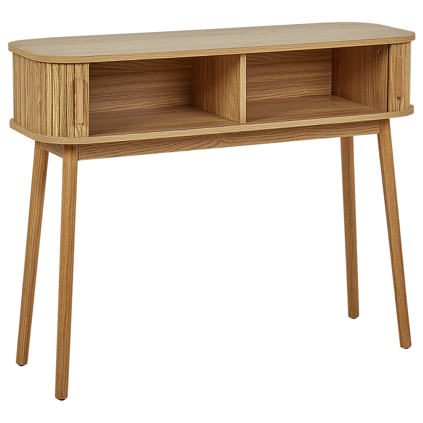 LuxeWood Console Table Light Brown Solid Wood Legs With Sliding Cabinet For Living Room 100x35 Cm