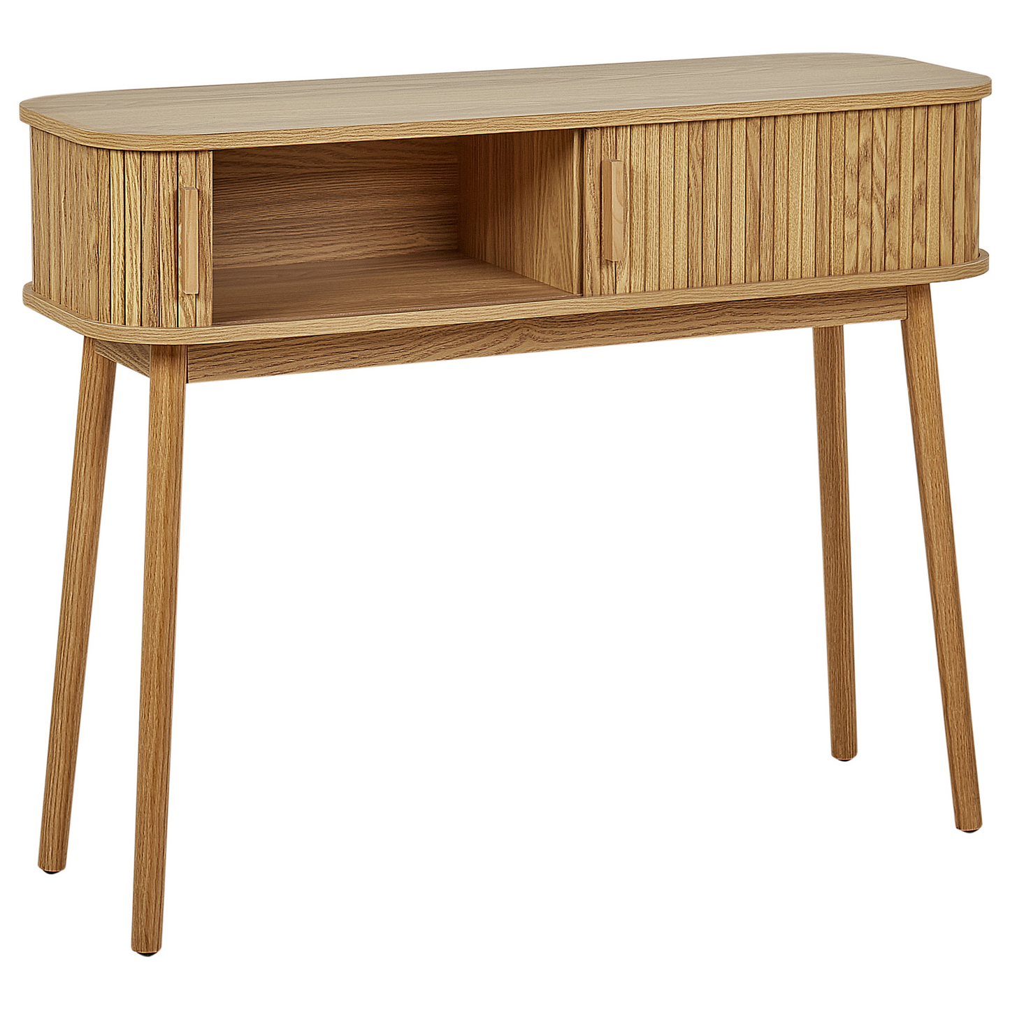 LuxeWood Console Table Light Brown Solid Wood Legs With Sliding Cabinet For Living Room 100x35 Cm
