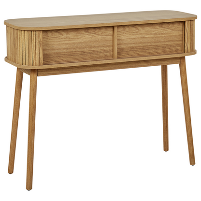 LuxeWood Console Table Light Brown Solid Wood Legs With Sliding Cabinet For Living Room 100x35 Cm