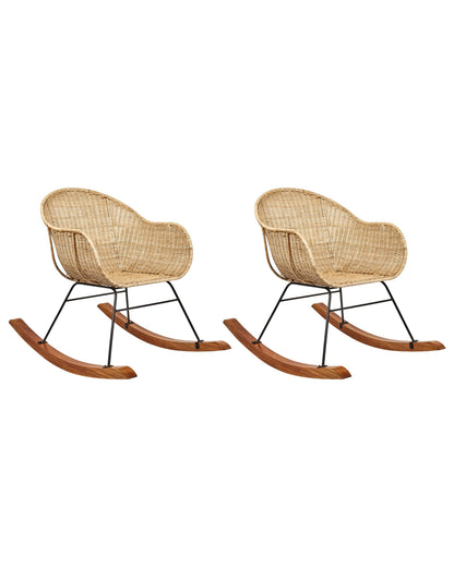 Set Of 2 Natural Rattan Rocking Chairs For Indoor Outdoor
