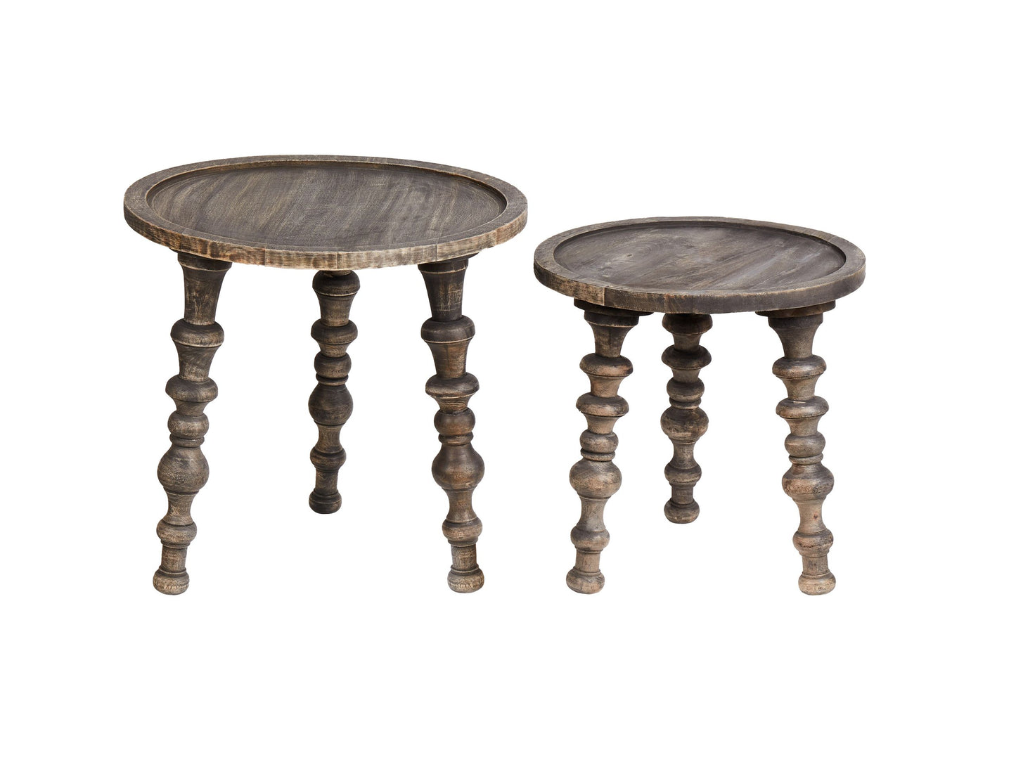 Mango Wood Co Set of 2 Side Tables Dark Round Top Traditional Design