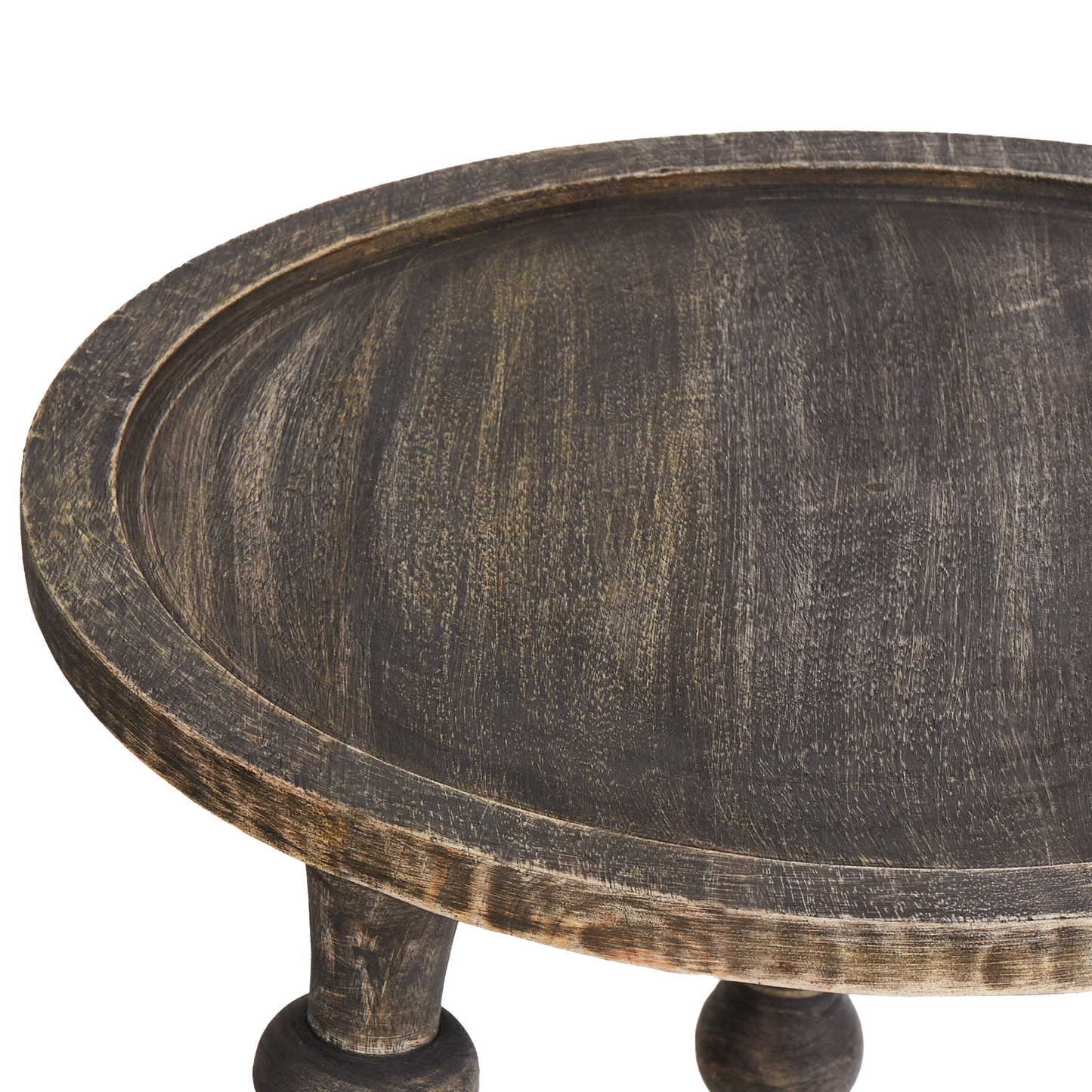 Mango Wood Co Set of 2 Side Tables Dark Round Top Traditional Design