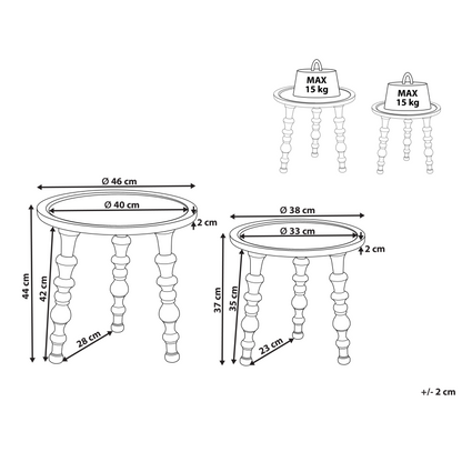 Mango Wood Co Set of 2 Side Tables Dark Round Top Traditional Design