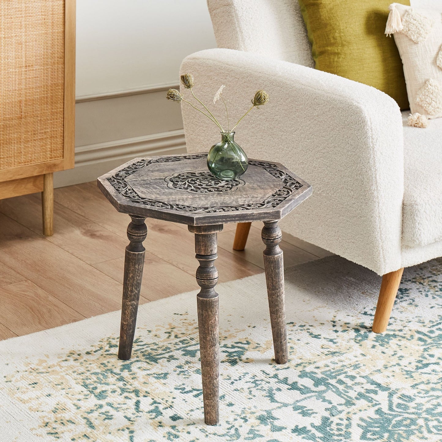 Mango Home Octagonal Side Table 48cm Dark Mango Wood