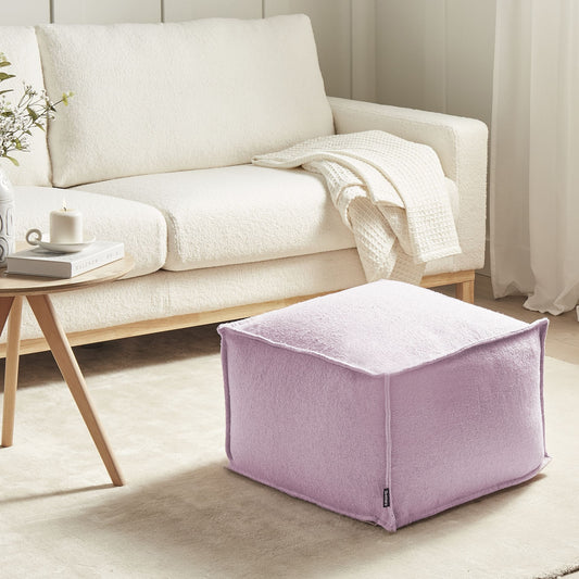 Pouffe Pink Cotton EPS Balls Square Footstool