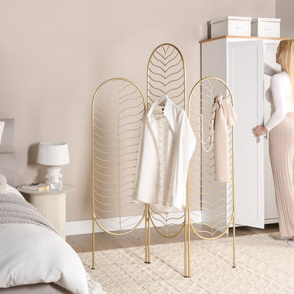 Gold Room Divider 3-Panel Folding Iron Frame Screen