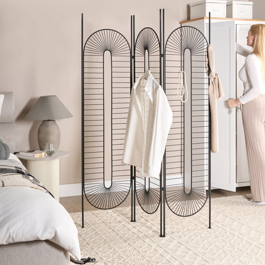 Casa Luxe Black 3 Panel Folding Room Divider Metal Screen