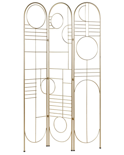 Gold Metal 3-Panel Room Divider With Geometric Design
