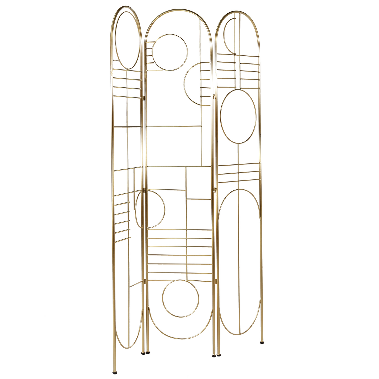 Gold Metal 3-Panel Room Divider With Geometric Design