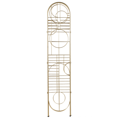 Gold Metal 3-Panel Room Divider With Geometric Design