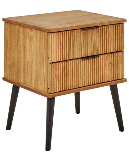 Bedside Table Light Brown Pine Wood With 2 Drawers
