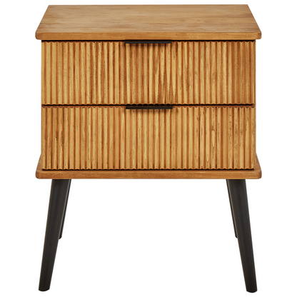 Bedside Table Light Brown Pine Wood With 2 Drawers