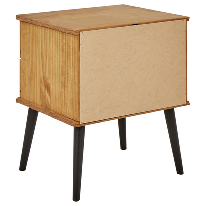 Bedside Table Light Brown Pine Wood With 2 Drawers