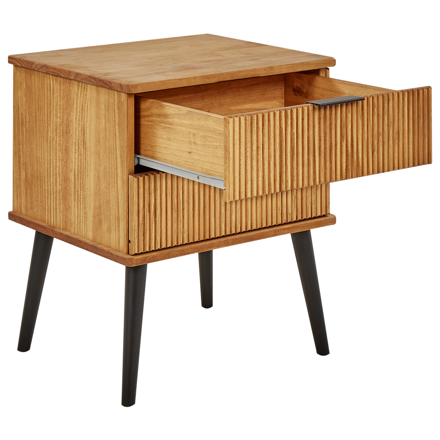 Bedside Table Light Brown Pine Wood With 2 Drawers