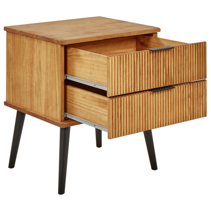 Bedside Table Light Brown Pine Wood With 2 Drawers