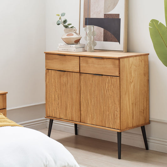 Light Brown Rustic Pine Sideboard 2 Drawers 2 Doors
