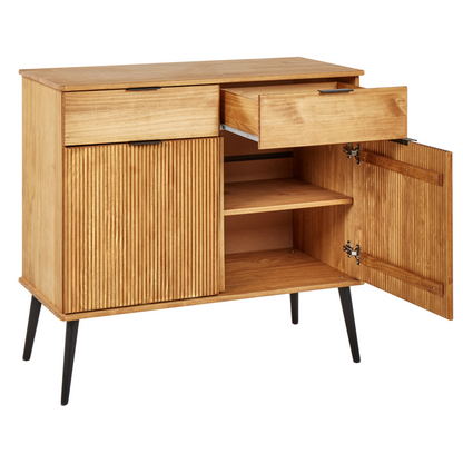 Light Brown Rustic Pine Sideboard 2 Drawers 2 Doors