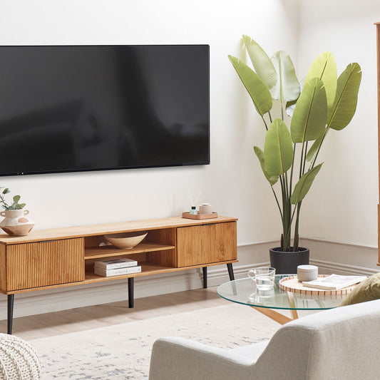 TV Stand Rustic Light Pine, 2 Doors, Industrial Style