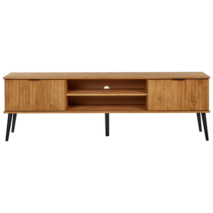 TV Stand Rustic Light Pine, 2 Doors, Industrial Style