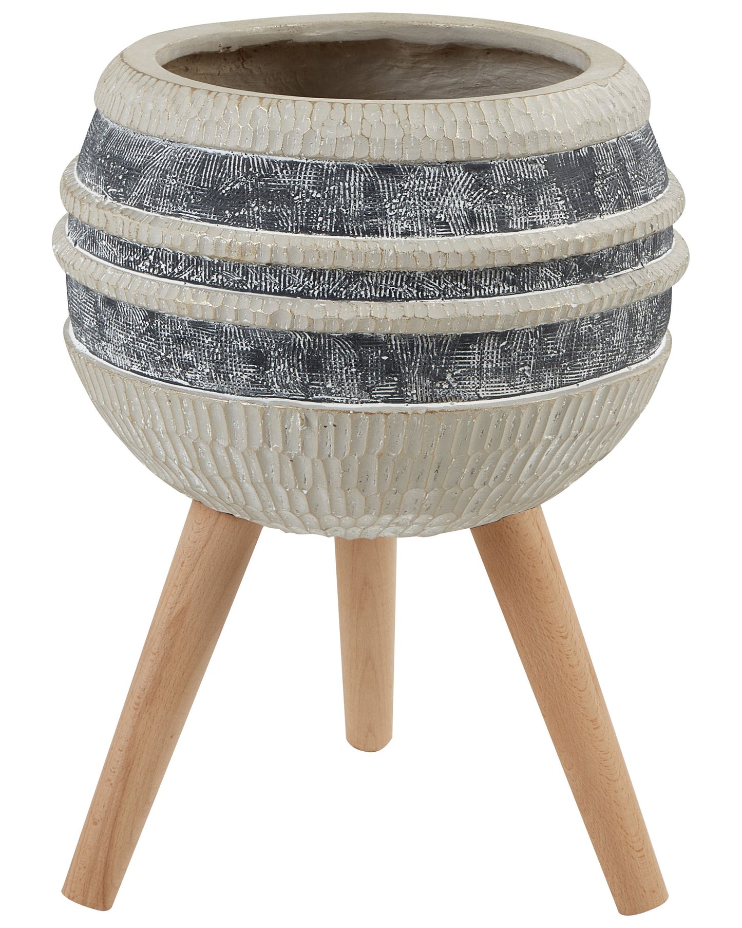 Plant Stand Beige And Grey Magnesium Round Wood Base